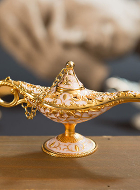 阿拉丁神灯壶摆件敦煌许愿灯金属家居装饰异域风情拍摄道具酒壶