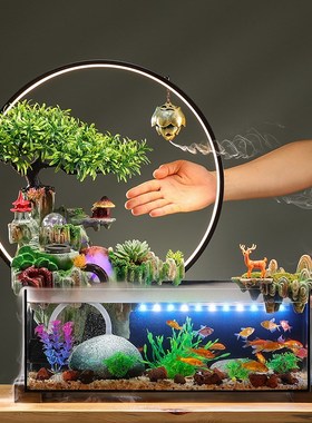 自带过滤特大号鱼缸客厅流水摆件循环水器生财装饰品乔迁新居礼品