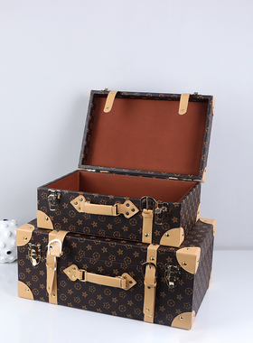 欧式复古皮质手提箱收纳箱衣帽间首饰盒子道具箱软装饰品摆件卧室