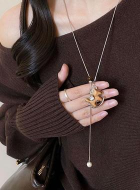 小马吊坠项链女2026新款秋冬长款毛衣链复古本命年好运配饰可调节