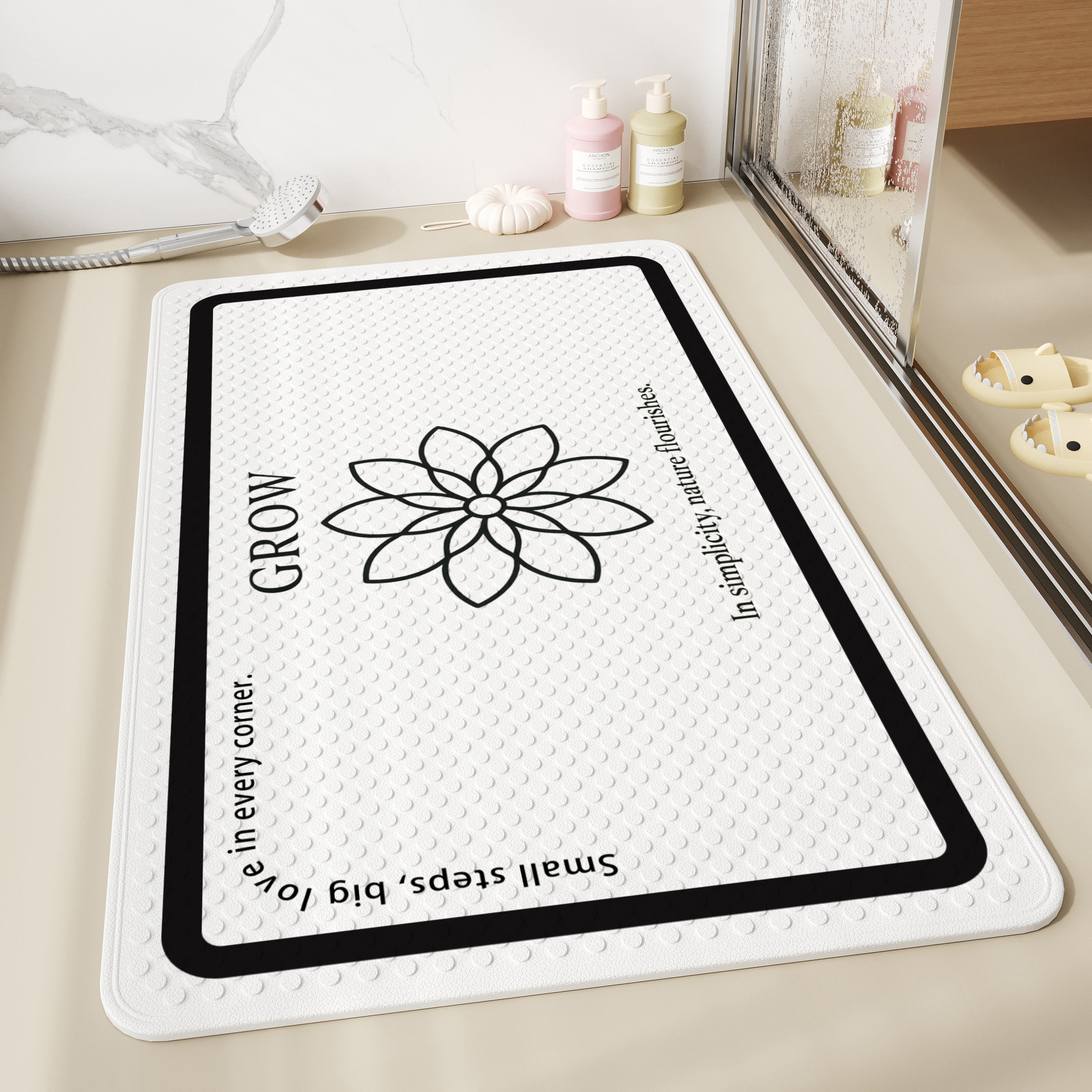 简约奶油风浴室地垫淋浴房吸盘防滑脚垫家用厕所浴缸洗澡防摔垫子