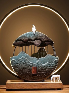 喷泉摆件招财客厅风水假山流水大型加湿器鱼缸办公室装饰玄关中式