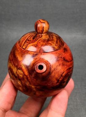 海南黄花梨茶壶西施壶迷你壶鬼脸山水纹老料海黄把把壶摆件手把件