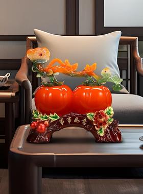 事事柿柿如意柿子摆件客厅玄关酒柜博古架装饰搬新家乔迁新居礼物