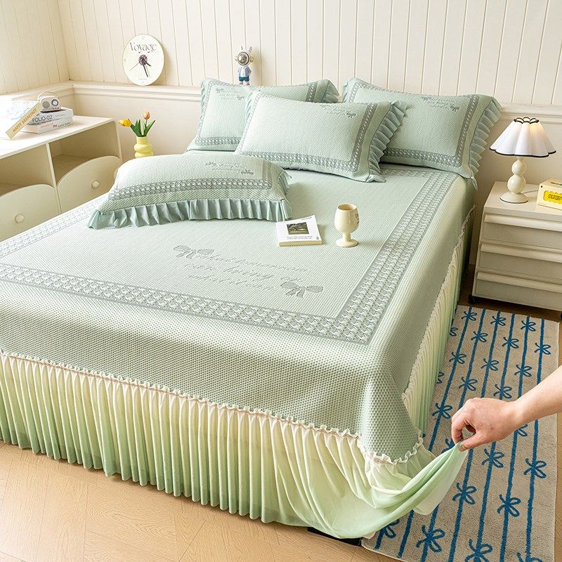 类母婴级冰豆豆凉席三件渐变床裙款夏季冰丝席机洗家用席子,淘宝优惠券,粉丝福利购,淘宝优惠卷