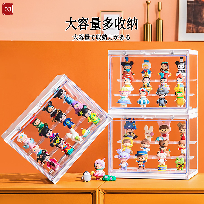 日本盲盒收纳展示架手办展示柜泡泡玛特萌粒摆件亚克力透明展示盒 - 图1