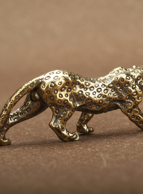 创意纯黄铜实心一路暴发金钱豹手把件挂件古玩摆件随身把玩收藏品