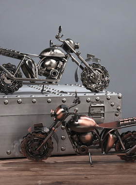 工业风铁艺摩托车老爷车金属模型创意男生桌面摆设电视柜机械摆件