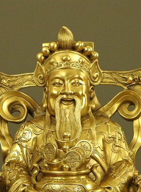 纯铜文财神爷开过佛光聚宝盆财神家居客厅公司店铺供奉佛像铜摆件