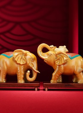 铜欣祥黄铜摆件《财福吉象》大象一对摆件客厅中式开业乔迁礼品