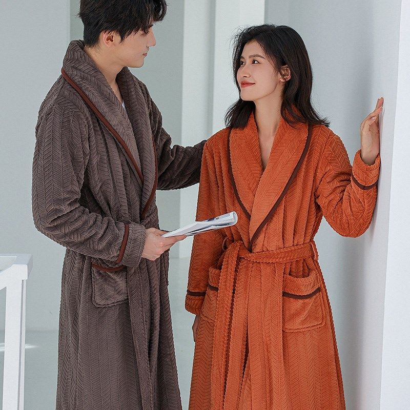 秋冬季长款双面加绒睡袍男士加肥大码法兰绒情侣浴袍女冬加厚睡衣,淘宝优惠券,粉丝福利购,淘宝优惠卷