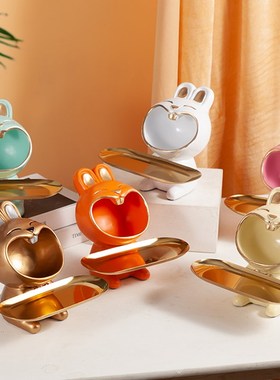 创意招财猫托盘摆件钥匙收纳入户玄关鞋柜茶几装饰品乔迁送礼