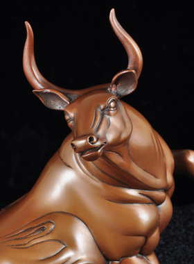 紫铜牛摆件招财生肖牛摆设牛气冲天家居客厅铜牛办公室股市牛装饰