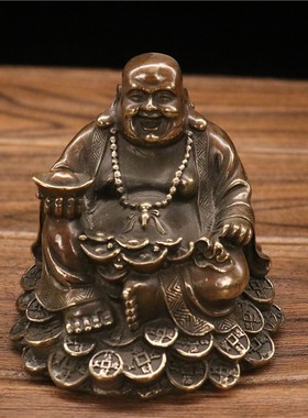 纯铜弥勒佛像汽车车内饰品笑佛办公桌面摆件佳节送礼