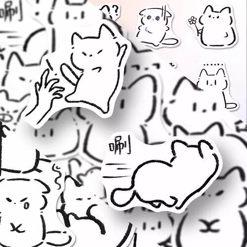 96张创意简笔画小猫贴纸卡通可爱线条小猫创意装饰手账本桌面diy - 图1