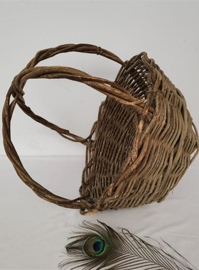 民俗怀旧老物件藤编手提篮子农耕文化K农具编筐民宿装饰品摆件