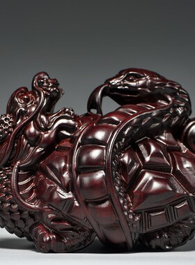 黑檀木雕刻龙龟摆件玄武神兽实木龟蛇四J方神兽客厅办公卧室装饰