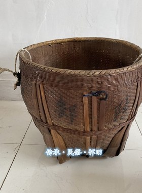 民俗怀旧老物件老竹编篮子旧竹筐茶叶筐老柳条编织篮筐手提篮装饰