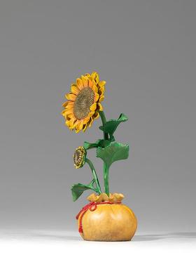 谢师傅《向阳而生》向日葵铜摆件办公室书房茶室茶桌玄关客厅装饰