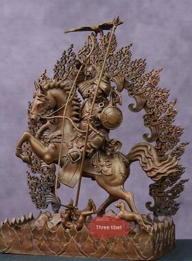 藏式纯铜古紫马护身佛像20cm家用密宗佛殿拜铜像藏式桌面装饰