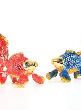 创意纯铜彩色金鱼摆件家居客厅玄关酒柜样板间礼盒装招财吉祥摆设
