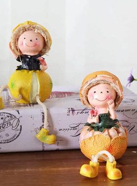 创意田园树脂橘子橙子吊脚娃娃节日礼物家居手工艺装饰品摆件