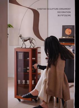 迷屿 轻奢中古银色猎豹动物桌面摆件客厅时髦艺术装置饰品摆件