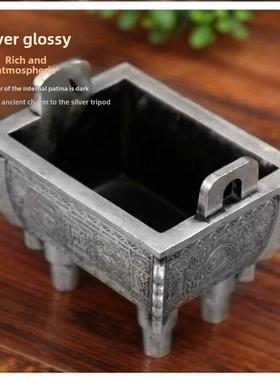 宝普银鼎饰品彷古镀金银双龙盛定中国方鼎线香炉纯铜家用千秋鼎