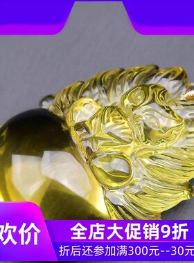 收藏级天然巴西柠檬黄水晶手工雕刻九尾狐狸吊坠项链毛衣链净体即