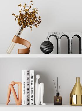 现代意式极简酒柜壁龛摆件酒店别墅样板房电视柜艺术软装设计组合