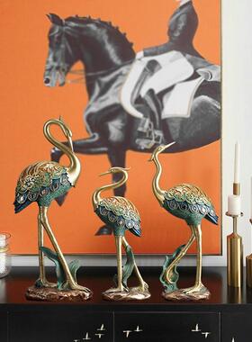 新中式手工彩绘仙鹤客厅电视柜玄关酒柜桌面摆件树脂家居软装饰品