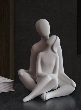 北欧陶瓷磨砂拥抱情侣人物摆件卧室床头装饰玄关酒柜工艺品摆设