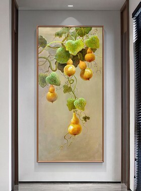 五福临门手绘油画葫芦新中式玄关装饰画现代简约美式走廊过道挂画