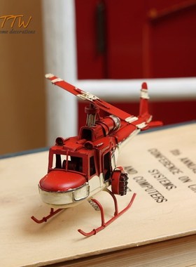 复古铁艺红色飞机模型摆设创意家居客厅酒柜小摆件道具