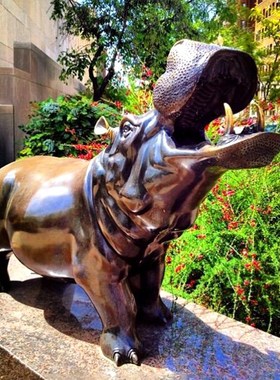 园林广场河马铜雕像制作户外大型动物雕塑城市景观艺术品落地摆件