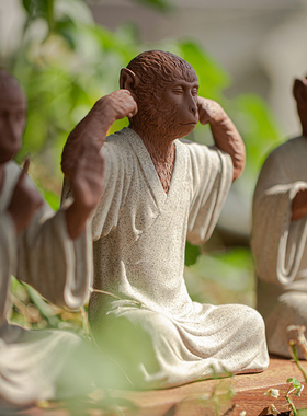 久造中式三不猴禅意摆件创意客厅家居陶瓷茶桌桌面小饰品工艺礼品