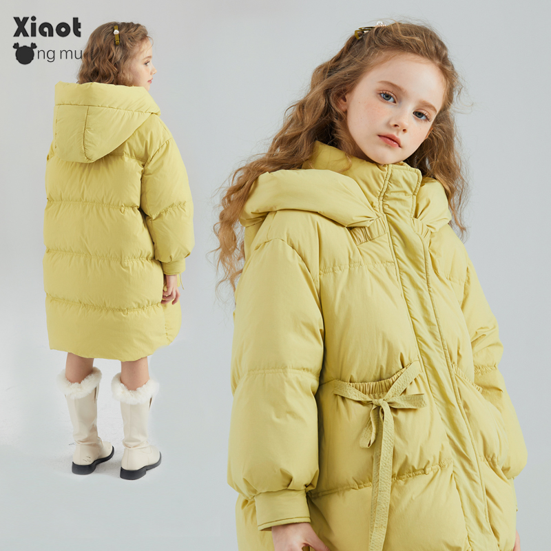 小童木 浆果色女童羽绒服冬季新款加厚连帽女大童中长版羽绒外套 - 图1