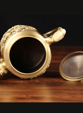 铜茶壶摆件 铜麒麟茶壶摆件 铜茶壶大号 铜龙凤茶壶摆件