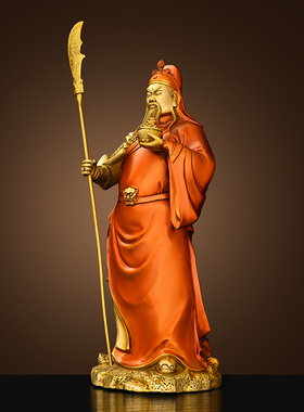 纯铜关公财神铜像摆件佛像 大刀关羽关二爷武財神針宅工艺品彩铜