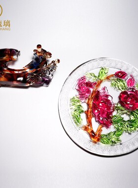 富贵牡丹花客厅摆件琉璃工艺品玄关酒柜装饰创意中式家居乔迁礼物