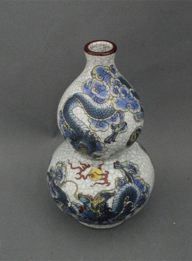 景德镇仿古陶瓷乾隆粉彩彩龙戏珠图葫芦摆件家居装饰展柜收藏做旧