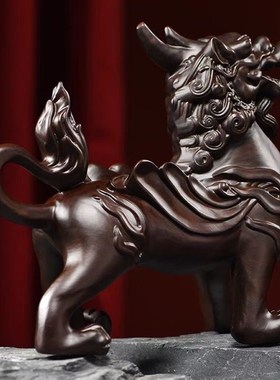 木雕摆件貔貅实木头雕刻家居玄功客厅书架办公司开业装饰工艺礼品