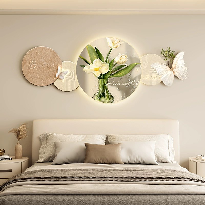 新款卧室床头装饰画奶油风tled灯壁画现代轻奢房间布置背景墙挂画 - 图0