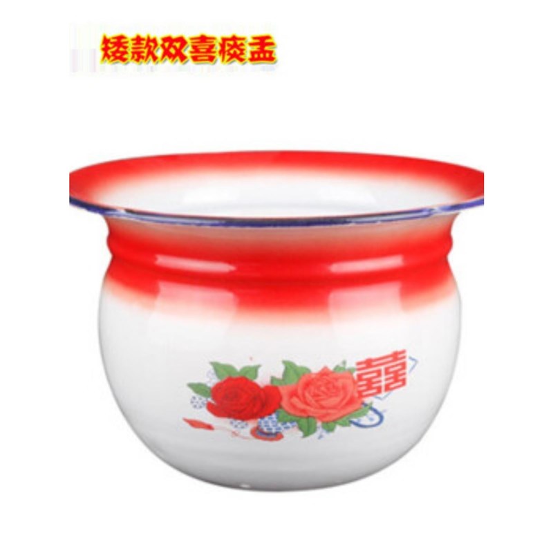 老式加厚搪瓷痰盂矮痰盂桶小孩搪C瓷尿盆尿桶老人坐便器婚庆痰盂 - 图2