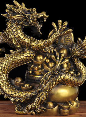 纯铜龙摆件招财聚宝盆创意工艺品家居客厅玄关装饰品店铺开业礼品