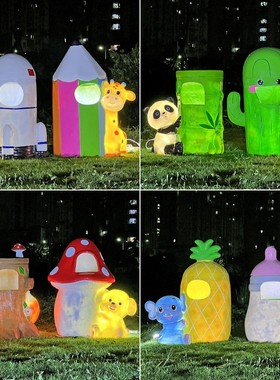 玻璃钢卡通创意垃圾桶雕塑户外公园林景区幼儿园发光动物装饰摆件