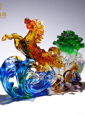 琉璃生肖马摆件招财大白菜客厅办公室装饰品公司店铺开业乔迁礼物