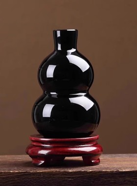 天然水晶黑曜石葫芦摆件福禄吉祥葫芦家居摆件办公室玄关