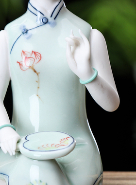 新中式摆件工f艺品陶瓷侍女玄关禅意家居装饰创意客厅书房酒柜摆