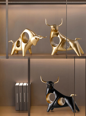 北欧轻奢家居装饰品电视柜客厅玄关酒柜办公室桌面招X财牛摆件创